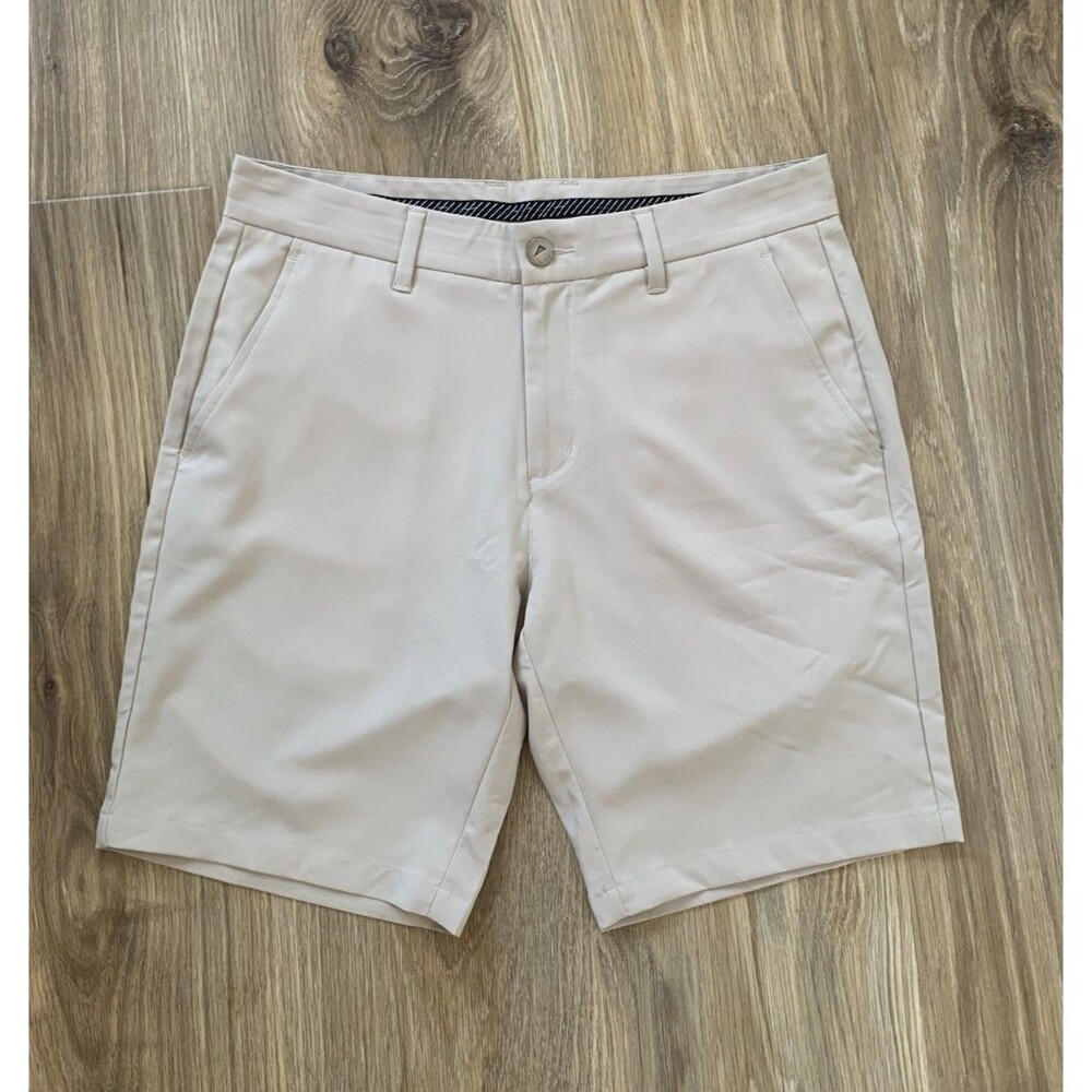 Primo Chino Shorts Mens 32 Tan Polyester Spandex 9” Inseam Microfiber Stretch